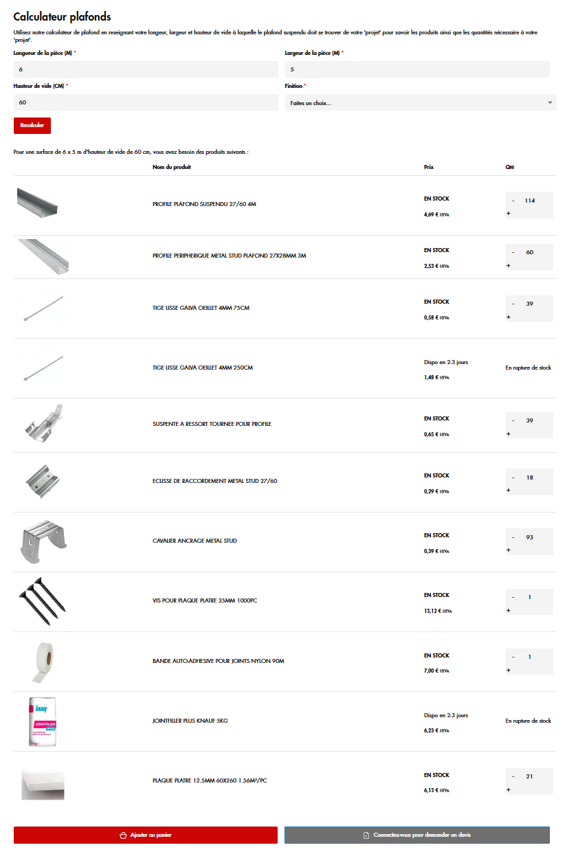 Calculateur de plafond &mdash; Gedimat Genappe