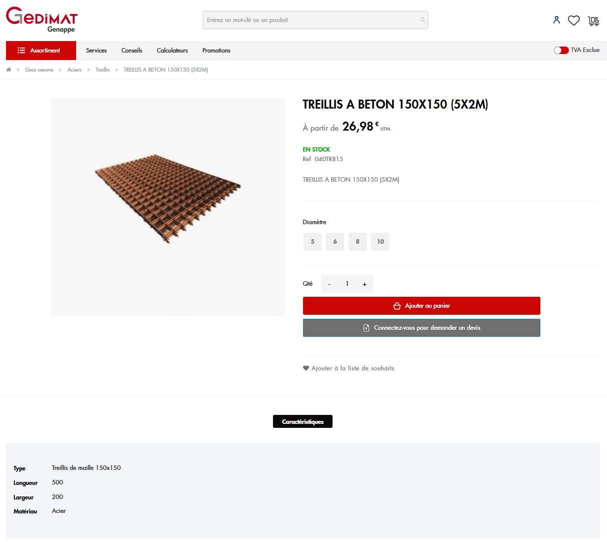 Gedimat Genappe — E-commerce B2B/B2C matériaux