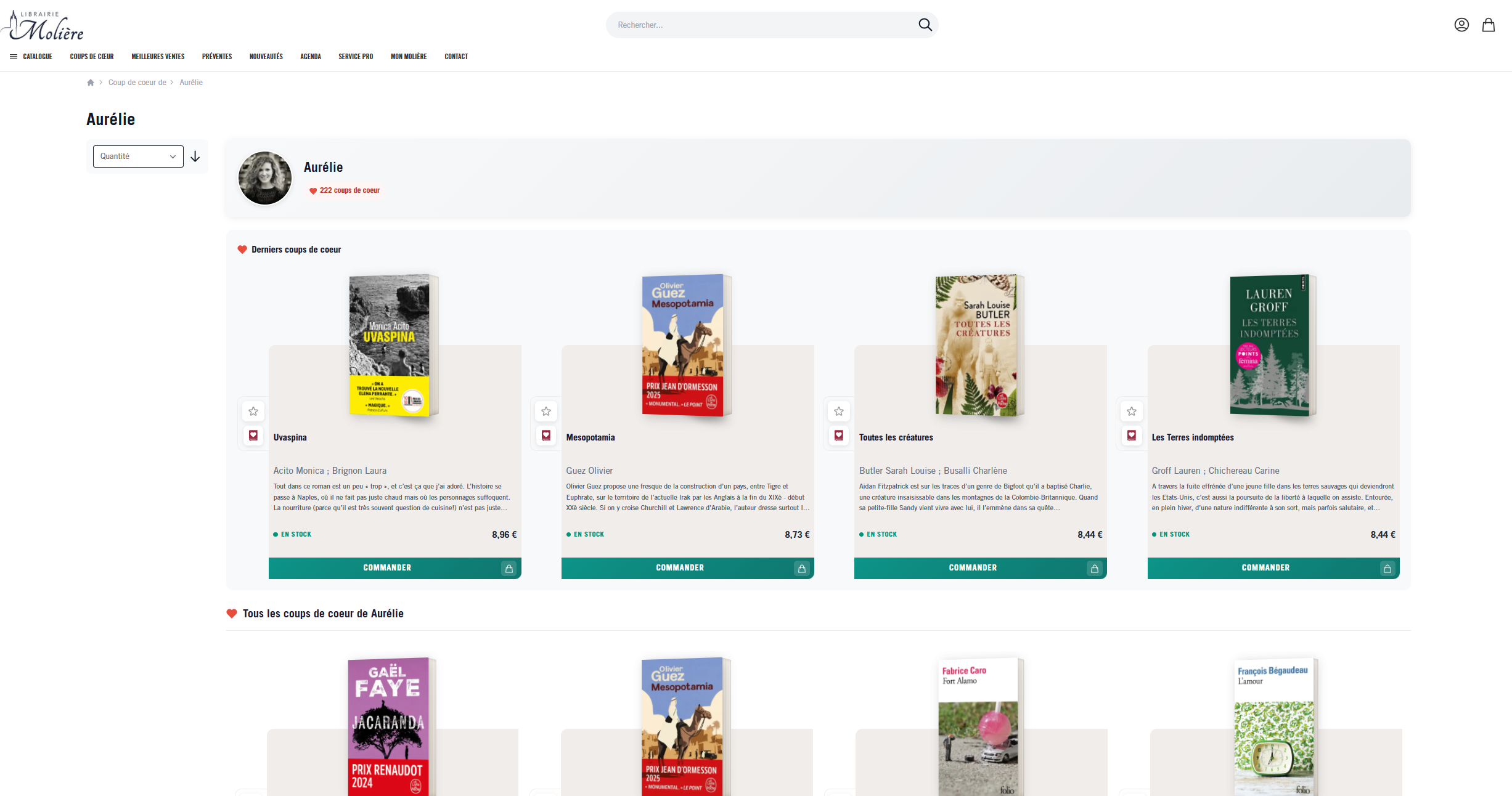 Coups de c&oelig;ur des libraires &mdash; s&eacute;lection &eacute;ditoriale Moli&egrave;re