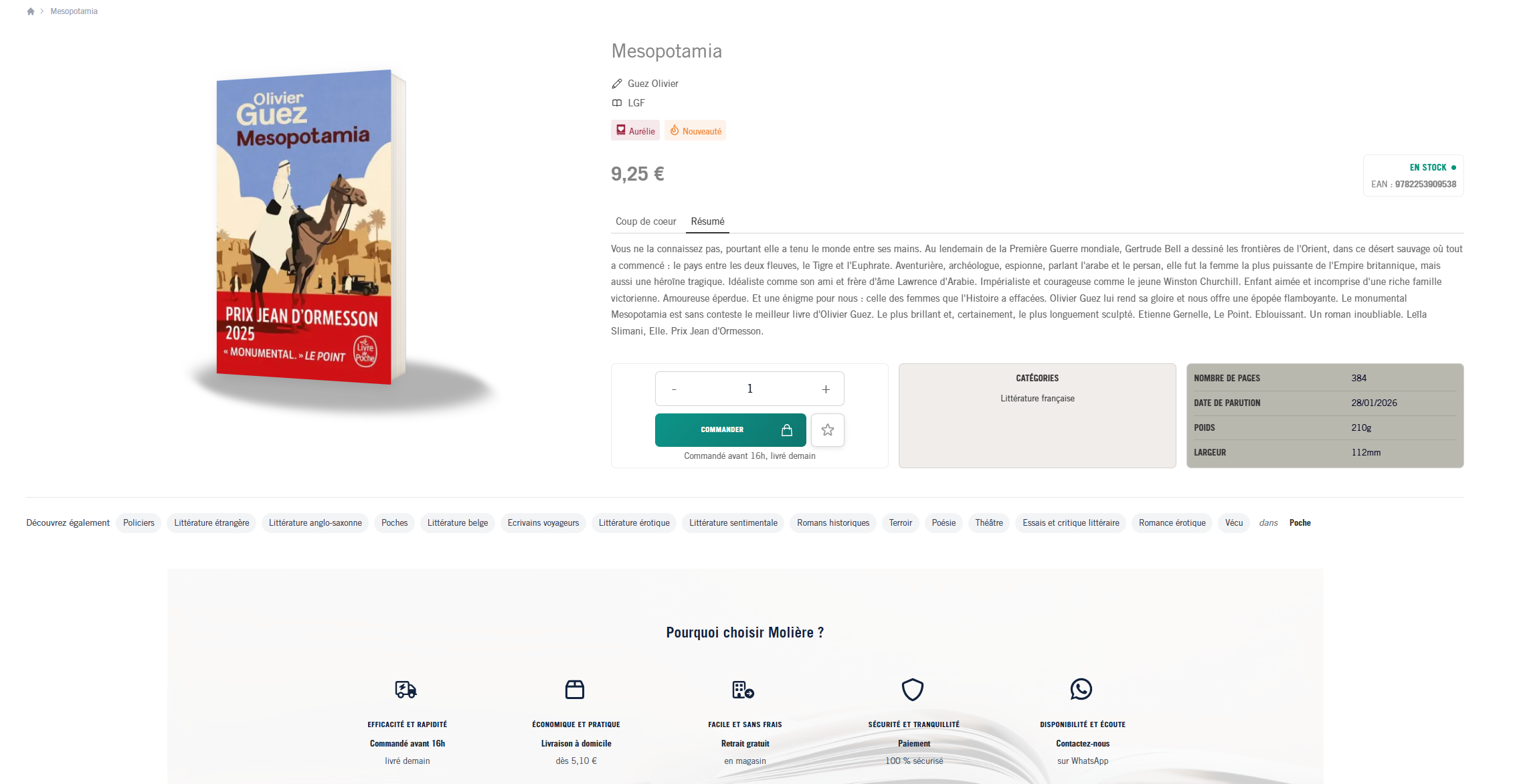 Fiche produit Librairie Moli&egrave;re &mdash; d&eacute;tail livre et recommandations