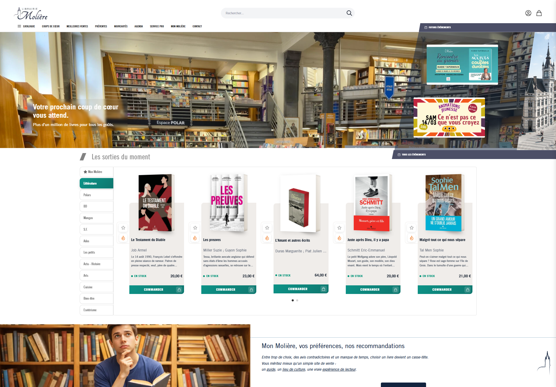 Homepage Librairie Moli&egrave;re &mdash; navigation et mise en avant &eacute;ditoriale